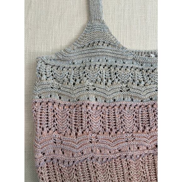 Dex Plus 2X Crochet Knit Colorblock Tank Top Blush & Taupe - Picture 2 of 12